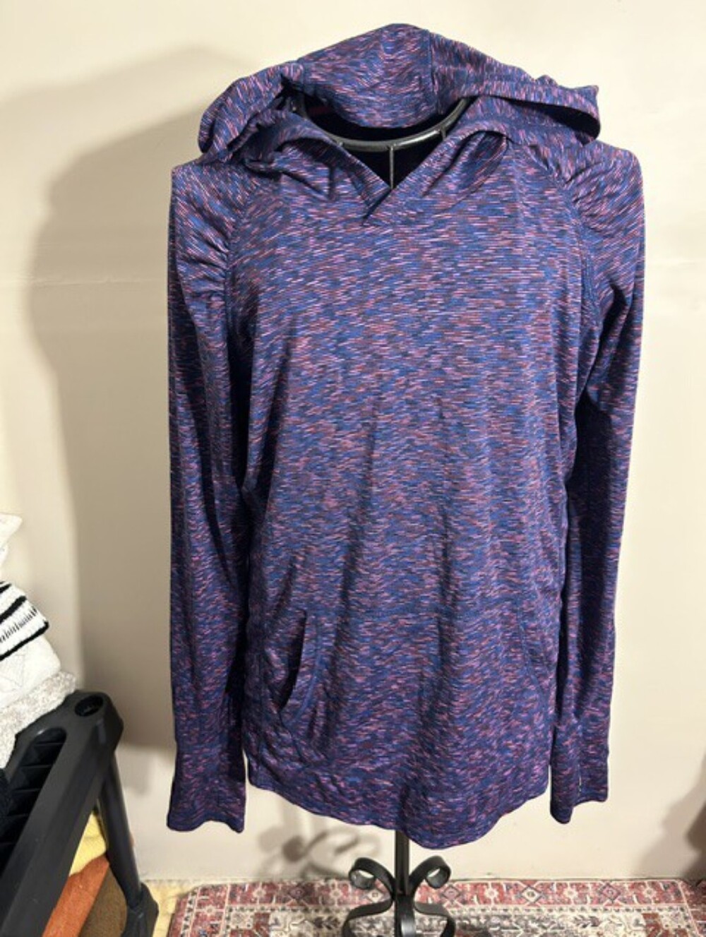 size medium womens athletic shirt active wear long sleeve hoodie purple tee